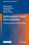 Buchtitel: "Hydroxyapatite-Based Nanocomposites: Structure, Mechanics and New Methods." Blaue und orange abstrakte Linien., Buch