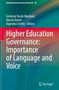 Text: "Higher Education Governance: Importance of Language and Voice." Oben links grün, unten rechts blaues Farbverlauf., Buch