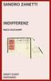 „SANDRO ZANETTI, INDIFFERENZ, NACH DUCHAMP“ in schwarzer Schrift auf beigefarbenem Hintergrund, Collage von Briefteil., Buch