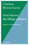 Cristina Rivera Garza, "Dem Messer die Klinge nehmen. Objekte widersprechen". Diaphanes. Grüner und blauer Hintergrund.