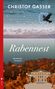 Text: "Christof Gasser, Rabennest, Kriminalroman." Illustration: Ein Rabe, Berge, Bäume, Gebäude., Buch