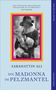 Zitat von Elif Shafak oben. Titel: "Die Madonna im Pelzmantel" von Sabahattin Ali, untere Texte seitlich und unten. Bild: Frau im Mantel.