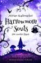 Titel: "Harrowmore Souls - Die zweite Haut" von Miriam Rademacher. Silhouetten eines Zwergs und Pilzes vor Mond., Buch