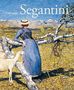 Text: "Giovanni Segantini". Illustration eines Schäfers in einer Berglandschaft mit Schafen und Birken.