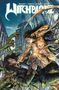 "Witchblade" oben, Bennett, Cafaro, Prianto, Peteri darunter. Zwei Charaktere kämpfen in einer urbanen Umgebung. Comic-Stil., Buch