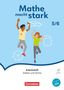 „Mathe macht stark 5/6“, Arbeitsheft Zahlen und Terme. Zwei Kinder springen fröhlich, umgeben von geometrischen Formen., Buch