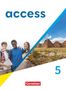 „Access 5“, Cornelsen-Logo. Jugendliche lächelnd, Berglandschaft mit blauem Himmel, diagonale Trennung zur rechten Seite., Buch