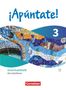Text: "¡Apúntate! 3", "Grammatikheft", "Mit Erklärfilmen", "Cornelsen". 
Ein bunter Mosaikhintergrund mit Wellenmuster., Buch