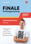 Text: "FINALE Prüfungstraining 2027 Bayern Realschulabschluss Deutsch." 
Ein junger Mann lächelt, trägt ein T-Shirt mit Alphabet., 1 Buch und 1 Diverse