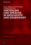 Text: "Vertrauen und Sprache in Geschichte und Gegenwart". Roter Hintergrund, schlichtes Design., Buch