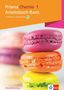 "Prisma Chemie 1 Arbeitsbuch Basis" in orange und pink. Darunter bunte Macarons in Pink, Orange und Gelb. Klett-Logo unten., Buch