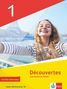 "1", "Découvertes", "Grammatisches Beiheft", "Baden-Württemberg G9", eine fröhliche junge Frau, der Eiffelturm im Hintergrund., 1 Buch und 1 Diverse