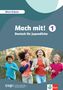 Text: "Wort-Schatz. Mach mit! Deutsch für Jugendliche 1." Vier Kinder laufen fröhlich im Freien., Buch