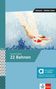 „22 Bahnen“ von Caroline Wahl. Illustration eines Schwimmers in Blau- und Weißtönen. „Deutsch – leichter lesen“., 1 Buch und 1 Diverse