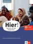 Hier! Deutsch für die Integration. Teilnehmende Menschen, lächelnd in einer Lernumgebung. Oben "LASLLIAM 3"., 1 Buch und 1 Diverse