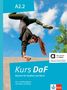 A2.2, Alles Digitale auf allango!, Kurs DaF, Deutsch für Studium und Beruf. Junge Frau macht Handstand, blauer Himmel., 1 Buch und 1 Diverse