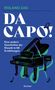 DA CAPO! Eine andere Geschichte der Klassik in 66 Erzählungen. Illustration eines Klaviers auf blauem Hintergrund., Buch
