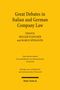 "Great Debates in Italian and German Company Law", edited by Holger Fleischer und Marco Speranzin. Gelber Hintergrund., Buch