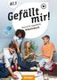 "A1.1 Gefällt mir! Deutsch für Jugendliche Arbeitsbuch. Vier Jugendliche arbeiten lächelnd an einem Tischprojekt.", 1 Buch und 1 Diverse