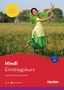 "Mit einer Einführung in die Hindi-Schriftzeichen." Eine Frau in grüner Kleidung tanzt fröhlich auf einem Feld., Buch