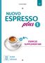 „NUOVO ESPRESSO plus 1“, A1-Niveau, ergänzt durch „Esercizi Supplementari“. Darunter eine Espressotasse und das ALMA Logo., Buch