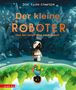 „Der kleine Roboter und der lange Weg nach Hause“ ist ein Titel. Eine Figur steht in einer Schrottlandschaft, ihr Spiegelbild zeigt sie bunt., Buch