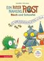 "Ein Ritter namens Rost", "Blech und Schwefel", "5 Vorlesegeschichten mit Musik". Bunte Figuren und ein Roboter., Buch