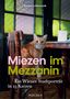 Text: "Janina Lebiszczak. Miezen im Mezzanin. Ein Wiener Stadtporträt in 23 Katzen." Eine Katze sitzt vor bunten Fenstern.