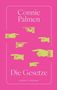 „Connie Palmen, Die Gesetze, Roman · Diogenes“. Pinker Hintergrund, grüne zeigende Hände., Buch