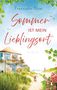 „Sommer ist mein Lieblingsort“, von Franziska Blum. Ein Haus am Strand mit Blumen, Gras, Hund und einem Penguin-Logo., Buch