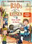 Text: "Christoph Karrasch, Rios magische Reisen, Pizza-Alarm in Italien, SPIEGEL Bestseller-Autor."  
Illustration: Kinder in Venedig, Eis, Pizza, Gondel, Katze., Buch