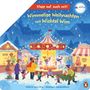 "Klapp auf, such mit! Wimmelige Weihnachten mit Wichtel Wim." Weihnachtsmarkt mit Karussell, Lichtern und Menschen.