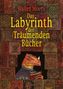 „Das Labyrinth der Träumenden Bücher“: Ein orangefarbenes Echsenwesen mit Buch, umgeben von komplexen Mustern., Buch