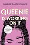 „QUEENIE IS WORKING ON IT“, Zitat von Dolly Alderton. Illustration von Flechtfrisur auf rosa Hintergrund., Buch