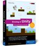 Titel: „Einstieg in Unity“, 2D- und 3D-Spiele entwickeln. Illustration mit einem Waschbär, Herz, Plattformen und Hindernissen., Buch