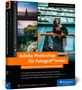 Buchtitel: "Adobe Photoshop für Fotograf*innen", Autor: Jürgen Wolf. Foto von Frau an Geländer, Naturbilder, Software-Symbole., Buch