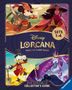 "SETS 1-4 – Disney Lorcana Trading Card Game – Der offizielle Collector's Guide." Zeichentrickfiguren auf dunklem Hintergrund.