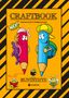 "CRAFTBOOK", "HEY!", "BUNTSTIFTE", zwei bunte Bleistifte, die lächeln und Bücher haltende Tiere auf gelbem Hintergrund., Buch