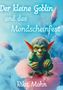 „Der kleine Goblin und das Mondscheinfest“ von Rika Mohn. Illustration: Grüner Goblin sitzt auf einer Blüte., Buch
