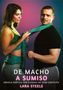 Text: "De Macho a Sumiso. Novela erótica con escenas de sexo explícito. Lara Steele." Zwei Menschen mit grünem Schal., Buch