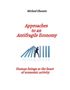 Text: "Michael Ghanem. Approaches to an Antifragile Economy. Human beings at the heart of economic activity." Illustration: Person stoppt fallende Dominosteine., Buch