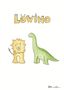 "LÖWINO" in großen Buchstaben oben. Darunter sind ein Löwe und ein grüner Dinosaurier in einfacher Illustration gezeigt., Buch