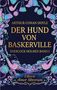 Text: "Arthur Conan Doyle, Der Hund von Baskerville, Sherlock Holmes Band I, Edition Amor librorum." Illustration: Hut, Pfeifen, Laborutensilien, Uhr, Hund., Buch