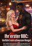 Titel: „Ihr erster BBC: Verführt vom schwarzen Hengst“. Illustration: Eine blonde Frau in rotem Kleid umarmt einen muskulösen Mann., Buch