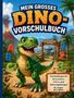 "Mein großes Dino-Vorschulbuch", bunte Buchstaben und Zahlen, fröhlicher Dinosaurier vor Vulkan und Palmen, kindgerecht., Buch