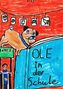 "OLE in der Schule". Ein Hund springt über ein Buch. Im Hintergrund Bilder von Gesichtern und ein mathematisches Zeichen., Buch