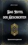 „Das Hotel der Geschichten“ und „Kurzgeschichten-Sammlung“ auf dunklem Hintergrund mit goldenem Schlüssel-Loch-Motiv., Buch