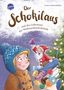 Der Text "Der Schokilau" und "und das Geheimnis der Weihnachtsschokolade". Illustration eines Jungen und Weihnachtsmann., Buch