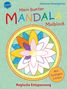 "Mein bunter Mandala Malblock", "Magische Entspannung", "Mit farbigen Linien". Buntes Mandala und blasses Hintergrundmuster., Buch