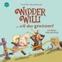 "WIDDER WILLI ...will aber gewinnen! Ein (Nicht-) Mitmach-Buch". Illustration mit einem Widder und einer Ziege im Wettlauf., Buch
